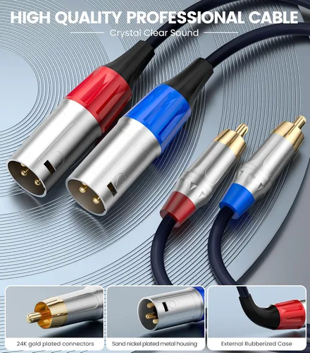 Vista 2 de Tisino Cable dual RCA a XLR, 2 RCA a 2 XLR macho HiFi Stereo Audio Conexión Cable de Camino - 3.3 pies 2 RCA to 2 XLR Male Stereo Audio Cable for