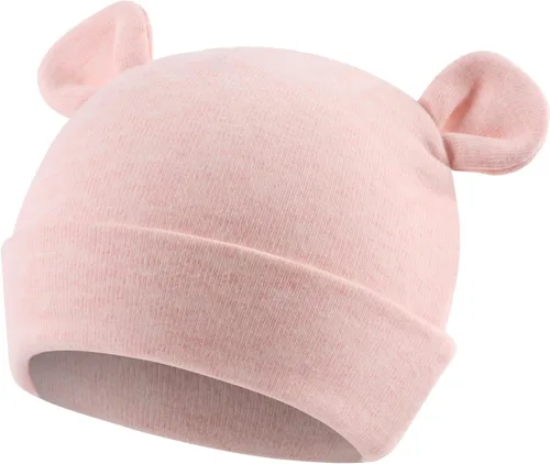 Vista 2 de Bamery Gorro de hospital para niñas recién nacidas, grueso, lindo, oso, de algodón, para 0-6 meses Blanco+albaricoque Rosa+púrpura+gris