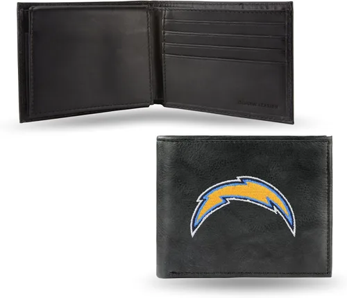 Vista 31 de Rico Industries Billetera de cuero bordada para hombre de la NFL Negro