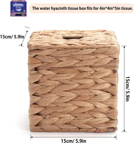 Vista 2 de YANGQIHOME - Funda cuadrada para caja de pañuelos de ratán – Soporte decorativo bohemio para pañuelos faciales en la mesa y el baño, 5.9 pulgadas