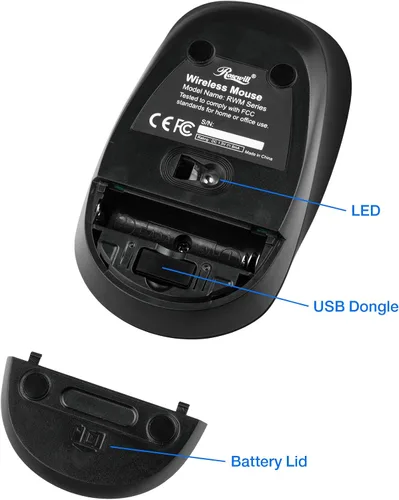 Vista 3 de Rosewill RWM-001 Ratón portátil inalámbrico compacto de viaje, sensor óptico, receptor inalámbrico USB, DPI ajustable, 4 botones, estilo de oficina