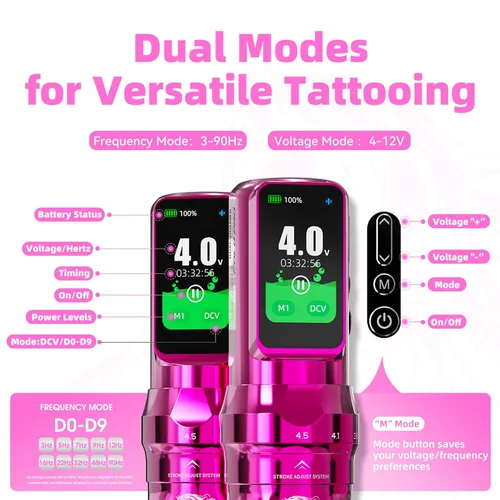 Vista 7 de Mast Tattoo Kit de pistola de tatuaje inalámbrica Fold Pro Rosa