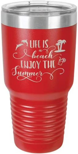 Vista 15 de La vida es una playa que disfruta el verano grabado de 30 oz vaso de acero con recubrimiento de polvo grabado láser taza de viaje de camello polar
