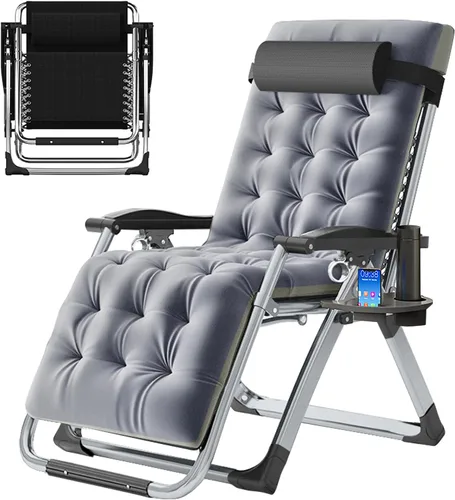 Vista 23 de Slsy Silla de gravedad cero, silla reclinable de salón con cojín y bandeja removibles para interior y exterior, silla reclinable plegable para patio