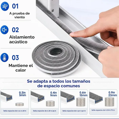 Vista 3 de ZOMPAGO Cepillo burlete para puerta y ventana, 0.2 x 0.4 x 66 pies Tira de cepillo gris