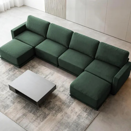 Vista 24 de Sofá modular de 79 pulgadas para sala de estar pequeña, sofá moderno en forma de L con otomana, juego de sofá de felpilla de 3 piezas para muebles