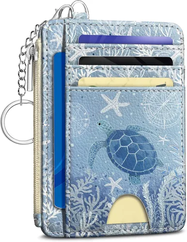 Vista 33 de Kelvoris Tarjetero pequeño para mujer, cartera delgada con bloqueo RFID, llavero con bolsillo para monedas con cremallera, bolsillo frontal