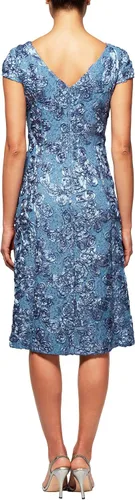 Vista 2 de Alex Evenings Women's Tea Length Cap Sleeve Rosette Dress (Petite and Regular)