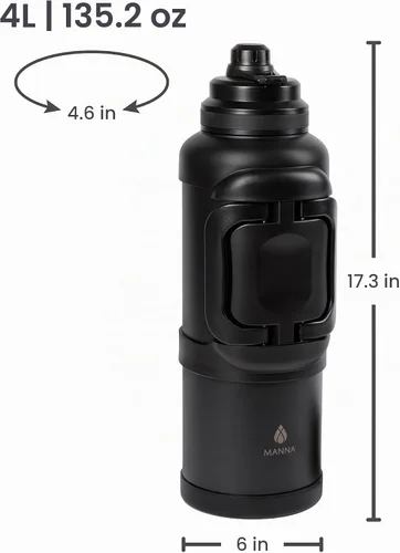 Vista 2 de Manna Titan - Jarra de acero inoxidable con aislamiento al vacío, 4 litros, recubrimiento en polvo negro