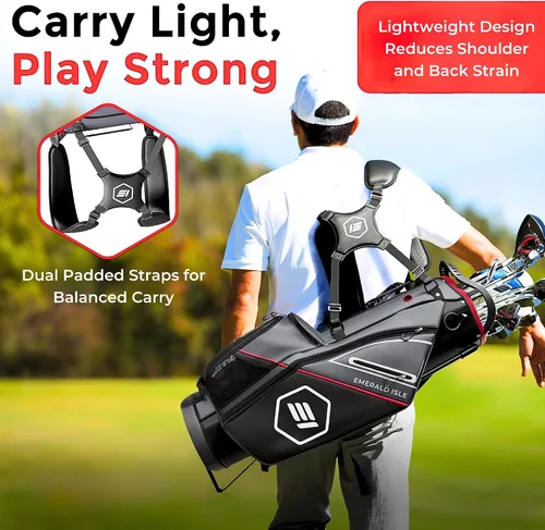 Vista 5 de Emerald Isle Bolsa de Golf de Pie con Divisor de Longitud Completa de 14 Vías, Bolsa de Transporte Resistente con Capucha para Lluvia, Múltiples