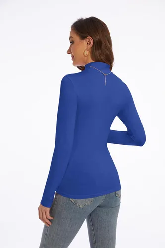 Vista 25 de Zephyrine Camisa ligera de manga larga para mujer, cuello alto, ligera, ajustada, capa base