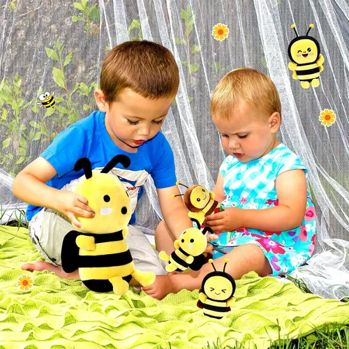 Vista 5 de Aoriher 5 piezas de animales de peluche, 1 abeja grande de felpa y 4 lindas abejas suaves de felpa para regalos de cumpleaños, decoración de fiesta