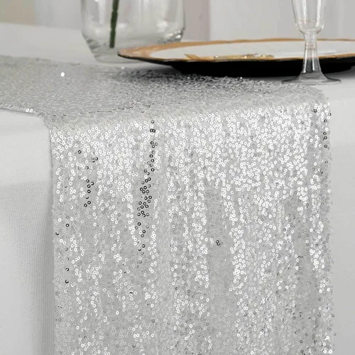 Vista 13 de Efavormart - Camino de mesa de lentejuelas negras de alta calidad para bodas, fiestas de cumpleaños, banquetes, decoración, ajuste rectangular