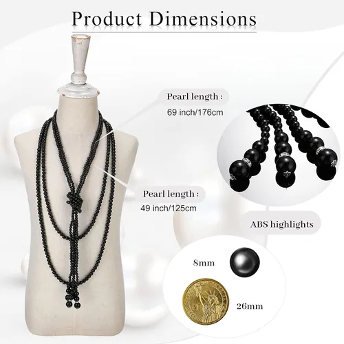 Vista 2 de Collar largo de perlas de imitación collar incluye para mujeres de 69 pulgadas de perlas en capas collar con 2 piezas collar de perlas anudadas