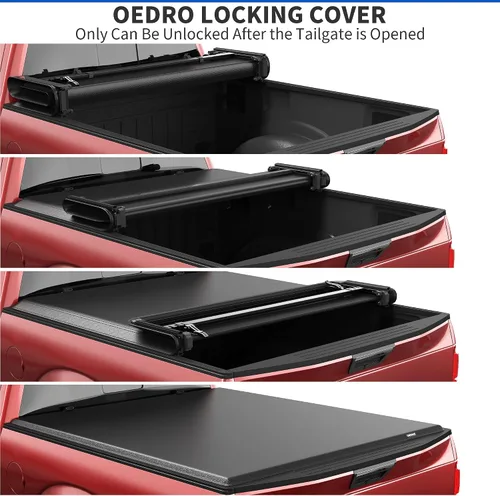 Vista 5 de Cubierta de cama de camión OEDRO de cuatro pliegues suave para Ford F250 F350 F-250 F-350 Superduty 1999-2016 con cama de 6.8 pies