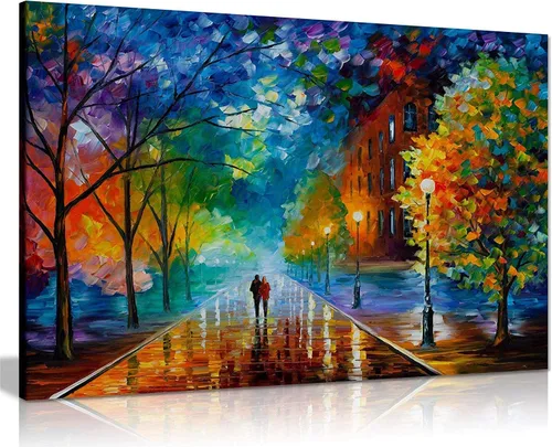Vista 24 de Pareja bajo un paraguas por Leonid Afremov - Lienzo decorativo para pared (12 x 8 pulgadas)