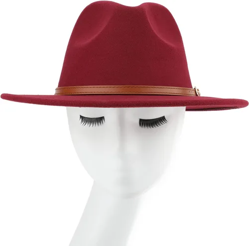 Vista 5 de Melesh. - Sombrero de fieltro clásico, de ala ancha y cinturón con hebilla, tipo Fedora.