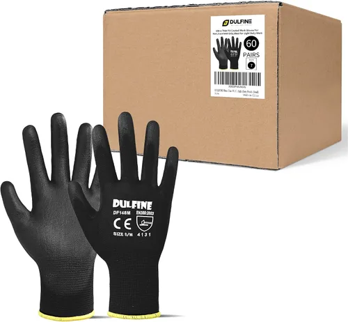 Vista 18 de DULFINE Guantes de trabajo ultrafinos con revestimiento de PU - 12 pares, excelente agarre, carcasa de nylon guantes de trabajo de seguridad