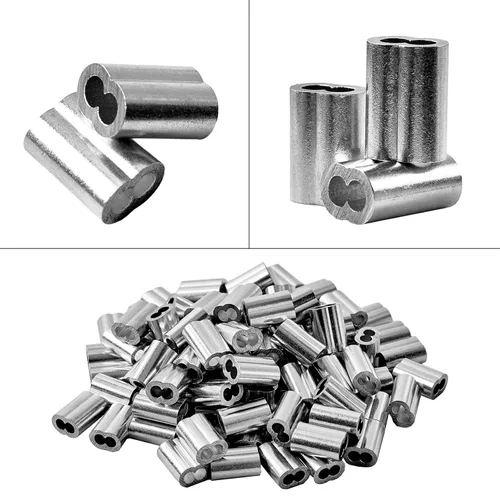 Vista 2 de QDiShi 1/4" (6mm) Manga de bucle de crimpado de aluminio para cuerda de alambre, virola de cable (30 piezas)