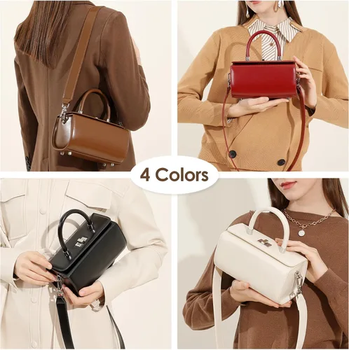 Vista 6 de Bolso de hombro de cuero para mujer, bolso de mano estructurado inspirado en el diseñador, bolso de mano de cuero genuino con correas ajustables