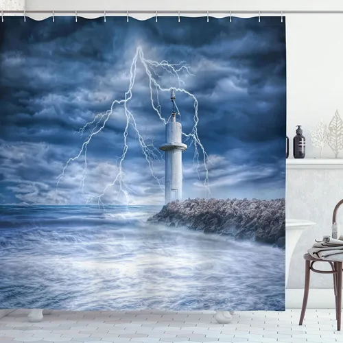 Vista 42 de set de cortina para baño decorativa de tela de poliéster con ganchos