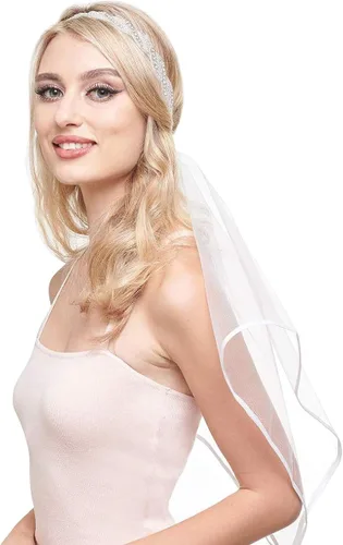 Vista 2 de Diadema de novia con velo despedida de soltera velo de boda diadema de cristal para mujer