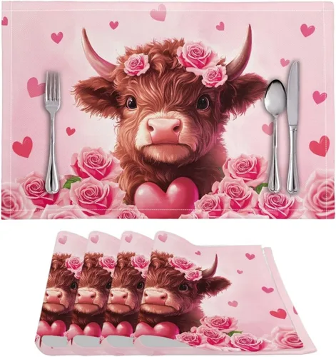 Vista 47 de BIGCARJOB Mantel individual de diseño personalizado, 4 piezas, tapete de mesa resistente al corazón, 12 x 18 pulgadas 1-diseño personalizado