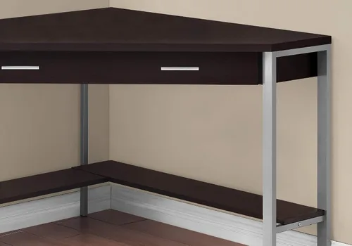 Vista 4 de Monarch Specialties Escritorio esquinero con almacenamiento y estante, mesa de estudio para computadora portátil, estación de trabajo para oficina