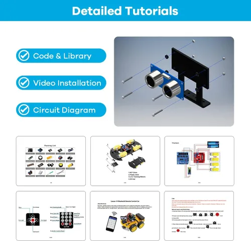 Vista 4 de LAFVIN Kit de coche robot inteligente incluye sensor ultrasónico, placa R3 compatible con Arduino IDE con tutorial