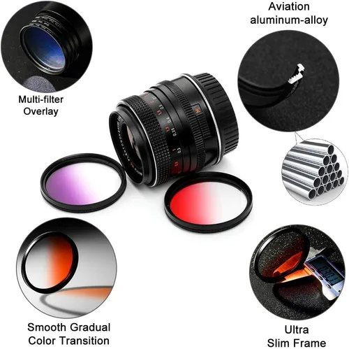 Vista 2 de Kit de filtros de color graduados de 1.594 in, 9 piezas de filtro de lente de color gradual juego de accesorios para cámara réflex digital Canon