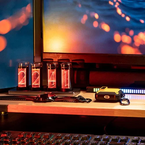 Vista 4 de Simula el reloj Nixie, columpio de escritorio creativo RGB, reloj Gixie multifunción, reloj electrónico de tubo de resplandor LED, se puede utilizar
