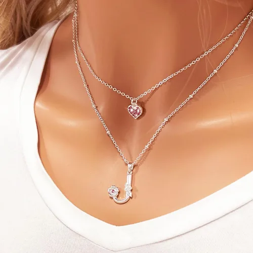Vista 3 de Collar con iniciales de corazón de plata y oro de 2 capas para mujeres y niñas, Zinc, Diamantes de imitación