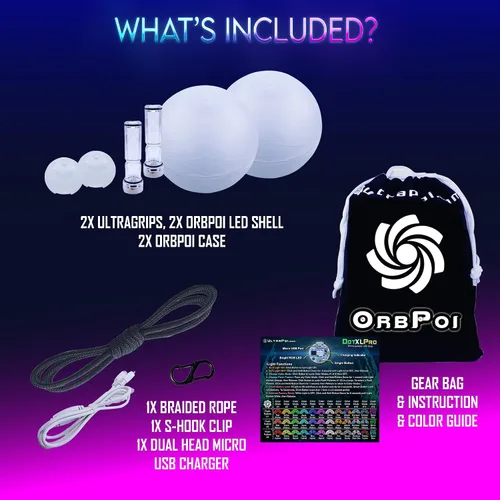Vista 4 de OrbPoi - Juego Orb Poi con manijas de perilla no LED, bolas LED de contacto recargables por USB, con más de 30 modos de color y patrones