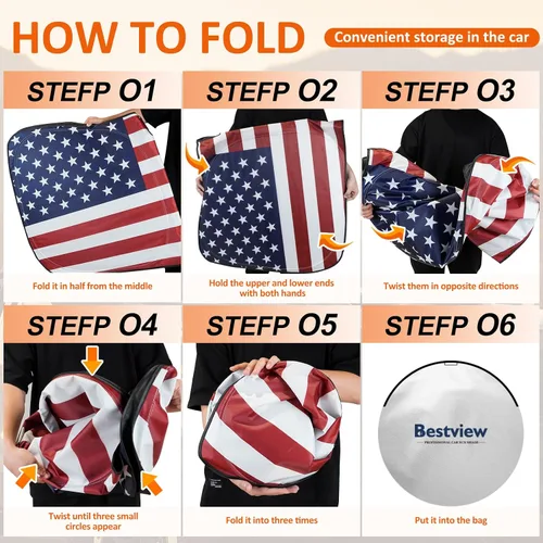 Vista 5 de Bestview - Parasol para parabrisas con bandera americana para Ford F-250 F-350 de 2008-2016, parasol plegable personalizado para ventana delantera
