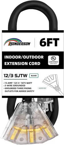 Vista 36 de Cable de extensión GFCI iluminado de 3 pies con 3 tomas de corriente, cable de extensión negro resistente SJTW 12/3 con enchufe a tierra de 3