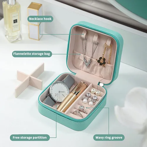 Vista 5 de CHOOAYE Joyero de viaje organizador de joyas de viaje con cremallera, artículos esenciales de viaje, pequeño joyero para mujer, joyero para anillo