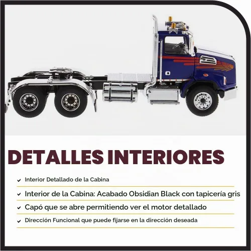 Vista 4 de Diecast Masters Western Star 4700 SB Tandem Day Cab Truck-Tractor - Azul Especificaciones de camiones reales Escala 1:50 Modelo semi camiones byDM