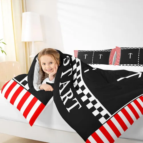 Vista 3 de Juego de edredón de carreras para niños, tamaño matrimonial, juego de ropa de cama de deportes extremos para niños, niñas y adultos, edredón