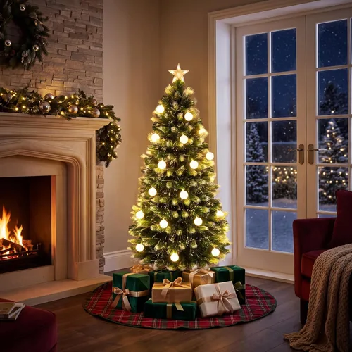 Vista 10 de BECOMFORT Árbol de Navidad de fibra óptica preiluminado de 3 pies, árbol de Navidad artificial con luces multicolor de brillo lento, estrella