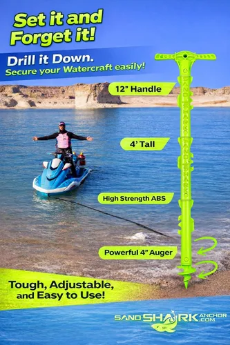 Vista 2 de SandShark - Anclaje para barco deportivo y anclaje para moto acuática. Poste de anclaje de agua poco profunda para barco y PWC. Kit de anclaje