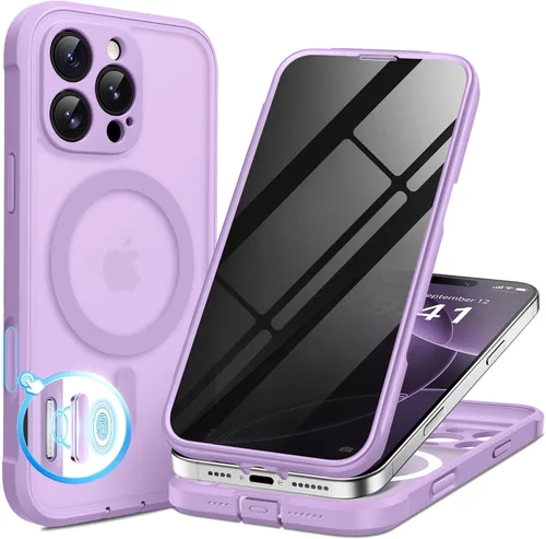 Vista 87 de BERFY Funda para iPhone 17 Pro Max, compatible con MagSafe, protector de pantalla de vidrio integrado, protección de cámara, funda de cuerpo