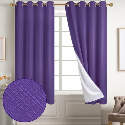 Vista 95 de Diraysid Cortinas 100% opacas de lino beige para dormitorio, con ojales, aislamiento térmico, cortinas de oscurecimiento de habitación