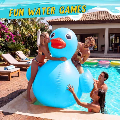 Vista 5 de Hungdao Pato inflable gigante de 5 pies, enorme pato de goma, flotador inflable de piscina para adultos, verano, playa, piscina, decoración de fiesta