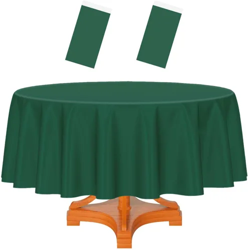 Vista 15 de HEIPINIUYE - Paquete de 2 manteles redondos de 84 pulgadas de plástico beige, manteles de mesa impermeables desechables para redondas, ideales