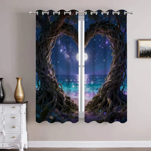 Vista 8 de Batmerry American Flag Ink Dot Blackout Tier Curtains, Red Blue White Stars Abstract Thermal Insulated Half Curtain Rod Pocket Small Valance for