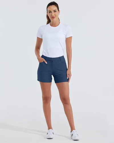 Vista 25 de Willit Pantalones cortos de golf de 4.5 pulgadas para mujer, de secado rápido, casuales, con bolsillos, resistentes al agua