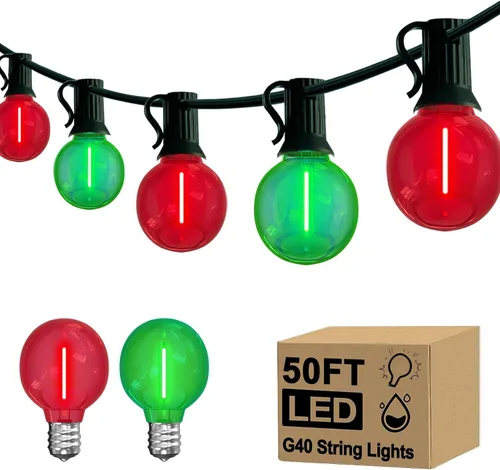 Vista 9 de Luces de Navidad Moradas y Naranjas, 25 pies, 27 unidades, luces de cadena LED G40 de Navidad, luces de decoración de interiores para patio al aire