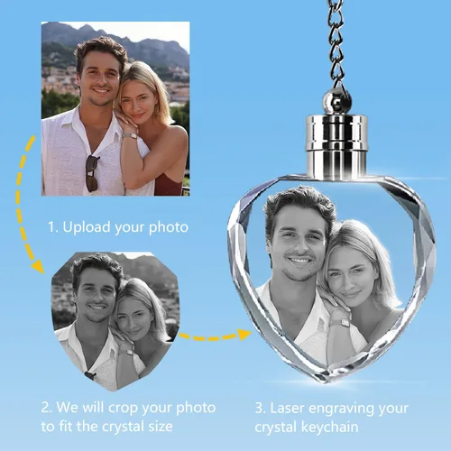 Vista 5 de HAN'S LASER Personalized Keychains with LED Light, Crystal Keychain with Your Own Photo, Great Memorial Gifts