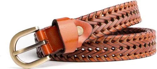 Vista 3 de Cinturón estrecho de cuero genuino trenzado para mujer, 0.984in de ancho