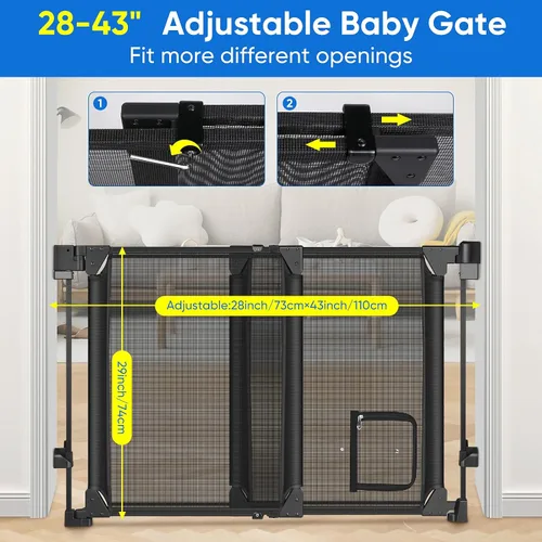 Vista 2 de Puerta mejorada de 28-43 pulgadas sin barra inferior para bebé/perro para uso en casa, escaleras, puertas Heavy-duty Hardware Mount Dog Gate with
